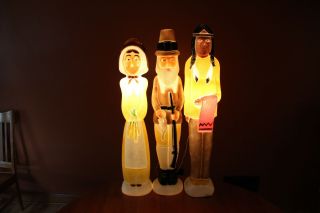 Union Products Don Featherstone Blow Mold Pilgrim Man,  Lady and Native American 2