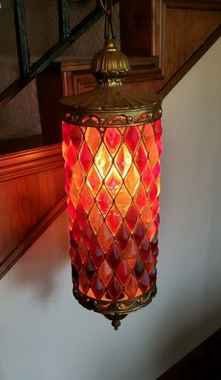 Vintage Mid Century Modern Lucite (?) Rock Candy Hanging Swag Lamp - Great Colors