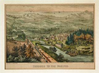 1870 Pacific Railroad Train Western Americana Currier & Ives Lithograph Print