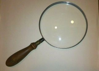 Vintage Bausch & Lomb " Large " Hand Held Magnifying Glass Wood Handle