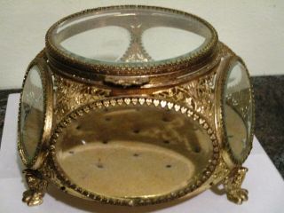 Antique French Filigree Tufted Jewelry Casket with Beveled Glass 5