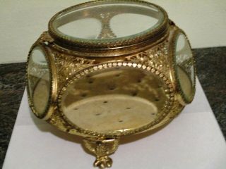 Antique French Filigree Tufted Jewelry Casket with Beveled Glass 6