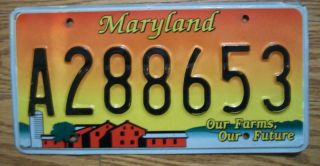 Single Maryland License Plate - A288653 - Our Farms,  Our Future