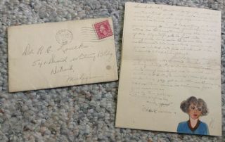 1921 Saranac Lake York Letter Drawing Wife To Husband Self Portrait L@@k