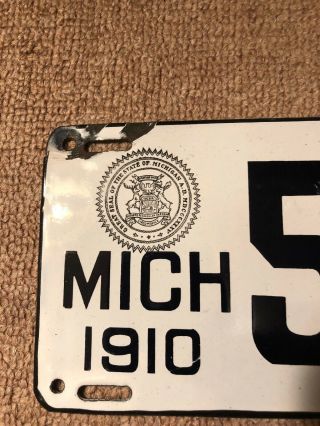 1910 3 Digit Porcelain Michigan License Plate 526 2