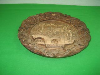 Vintage Wood Carved Resin Decorative Plate Heidelberg Germany Detail