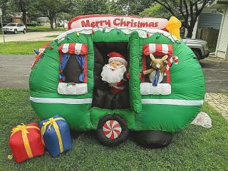 Santa Holiday Camper 8.  5 Ft X 6 Ft Airblown Lighted Inflatable.