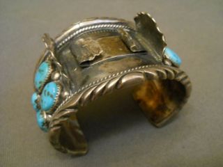 Native American Indian Turquoise Sterling Silver Cuff Watch Bracelet Signed Wt