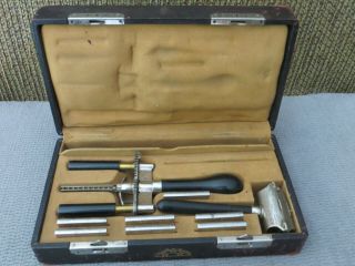 Antique Star Safety Razor Set With 7 Blades & Hone In Leather Covered Box