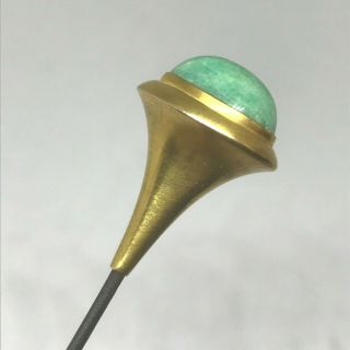 Antique Hat Pin18k Solid Gold Torch Minty Variscite Cabochon.  Quite Collectible