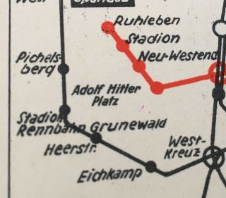 1934 Berlin U - Bahn (Underground) Pocket Map - Adolf Hitler Platz 5