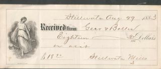 1883 Woman Illustrated Funds Receipt Geer & Bolles /stillwater Mills Minnesota