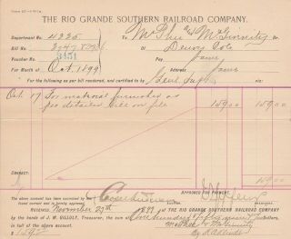 1899 Rio Grande Southern Railroad Voucher - Rgs - Mcphee & Mcginnity - E T Jeffery