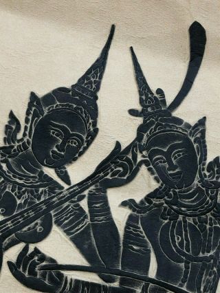Thai Temple Rubbing Black On Rice Paper,  (2) Two Musicians Playing Angkor Wat 3