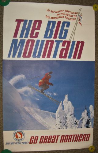 Vintage 1970s Great Northern Ski Poster,  Big Mountain,  Whitefish Montana