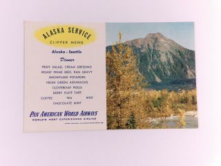 Vintage Pan Am World Airways Alaska Service " Clipper Dinner Menu " Post Card