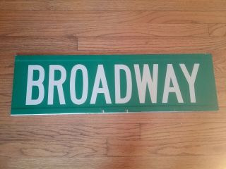 Vintage Street Sign Broadway Aluminum Green Reflective Letters 2 Sided Huge 30x9