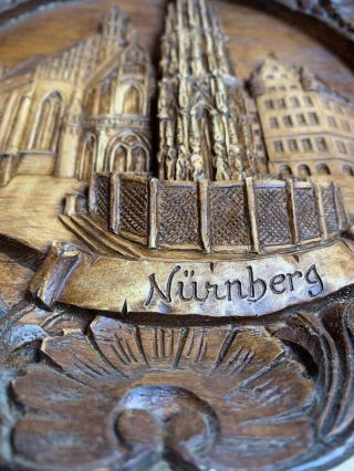 Vintage Wood Resin 3D Carved German Wall Plaque Plate Nurnberg Germany Pre - owned 4
