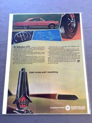 1967 Plymouth Belvedere Gtx 440 Advertisement Print Art Car Ad D300