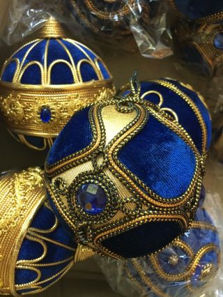 Blue Velvet And Gold Christmas Ornament Matching Set Of 12