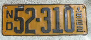 1922 North Dakota License Plate -