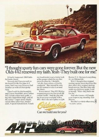 1977 Oldsmobile Cutlass 442 4 - 4 - 2 Advertisement Print Art Car Ad J815