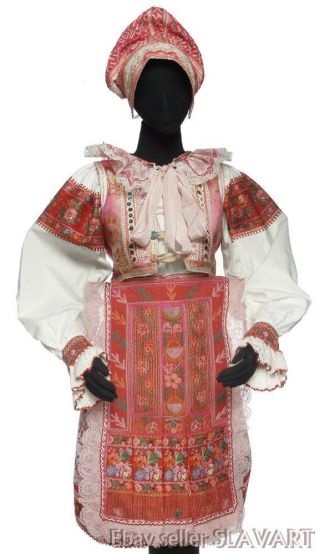 Slovak Folk Costume Helpa Traditional Kroj Pink Embroidered Blouse Skirt Apron