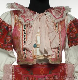 SLOVAK FOLK COSTUME Helpa traditional kroj pink embroidered blouse skirt apron 3