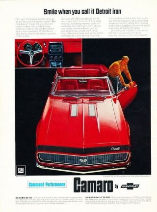 1967 Chevrolet Camaro Ss Convertible Advertisement Print Art Car Ad J384