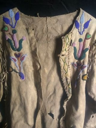 Late 1800 ' s Native American Plains Indian Beaded Buckskin Coat Shirt 2