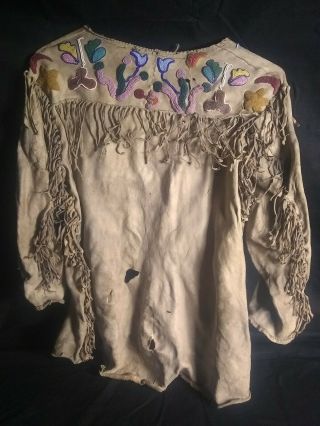 Late 1800 ' s Native American Plains Indian Beaded Buckskin Coat Shirt 6