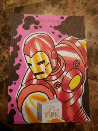 2019 Flair Marvel Artist Sketch Card 1/1 Art Artist Rodney Roberts Iron Man Wow