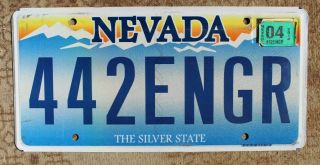 Nevada Vanity License Plate 442 Engr