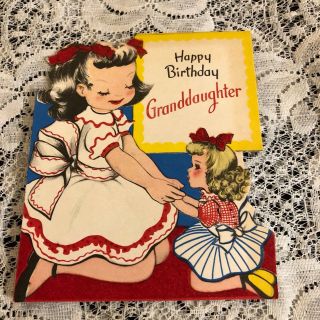 Vintage Greeting Card Birthday Granddaughter Cute Girl Doll Dolly