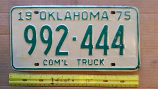 License Plate,  Oklahoma,  1975,  Commercial Truck,  Triple 4: 992 - 444