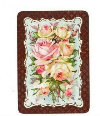 1 Vintage Wide Swap Playing Card Flowers Pastel Roses Herring Bone C