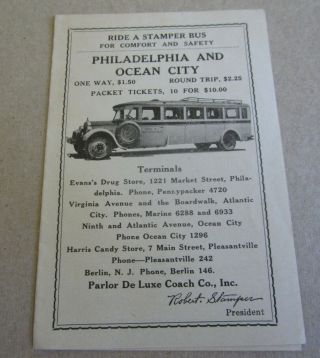 Old 1928 Stamper Bus Schedule - Philadelphia Ocean City Somers Point - Pa.  N.  J.