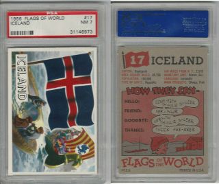 1956 Topps,  Flags Of The World,  17 Iceland,  Psa 7 Nm