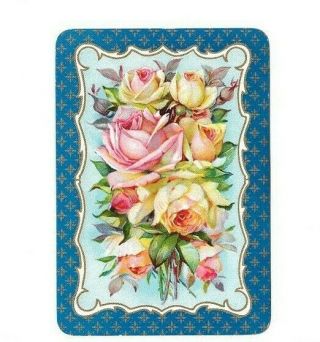 1 Vintage Wide Swap Playing Card Flowers Pastel Roses Herring Bone B
