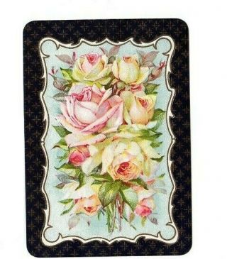 1 Vintage Wide Swap Playing Card Flowers Pastel Roses Herring Bone A