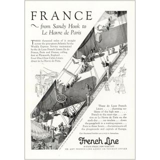 1927 French Line: France From Sandy Hook To Le Havre De Paris Vintage Print Ad