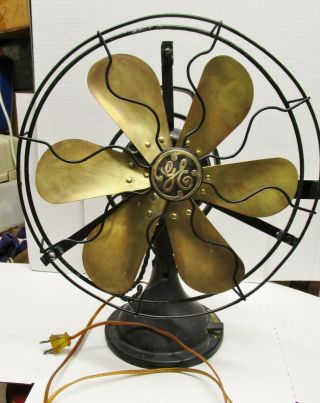 Vintage Rare General Electric 6 Brass Blades 12 " Fan - 3 Speed,  Oscillates