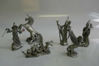 Set Of 7 - Hudson Pewter Wizards & Mythical Creature Figurines