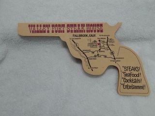 Vintage Menu Valley Fort Steak House Red Dog Saloon Fallbrook Ca Diecut Gun