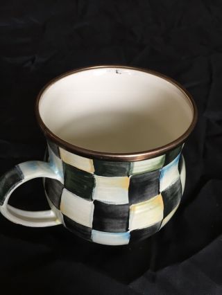 5 Mackenzie Childs Courtly Check Black and Ivory squares Enamelware Cups Mugs 5