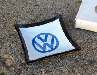 Vintage Volkswagen Dealership Small Smoked Glass Ashtray Coin Tray With Vw Logo