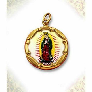 Our Lady Guadalupe 10kt Gold Framed Porcelain & Enamel Pendant