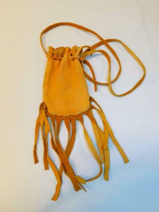 Antique Vintage Native American Beaded Leather Drawstring POUCH BAG Fringed 3