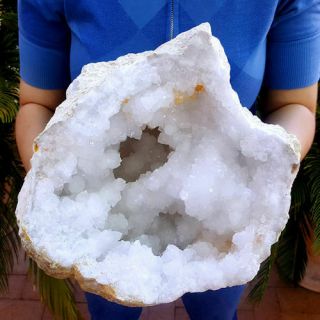 Big 9 1/2 Inch Prestine White Quartz Crystal Geode Morocco