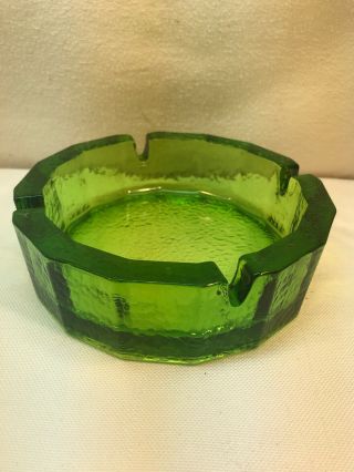 Vtg Mid - Century 50 - 60’s Blenko Avocado Chunky Green Glass Textured Ashtray